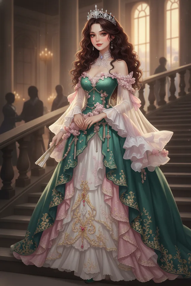 Seraphina wearing a gown from the game