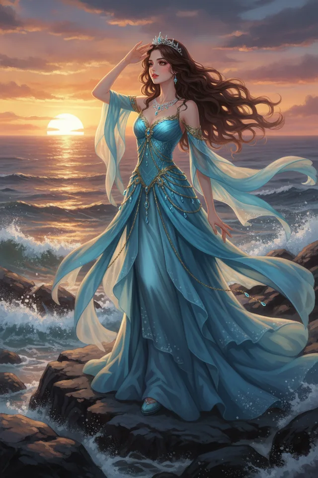 Seraphina wearing a gown from the game