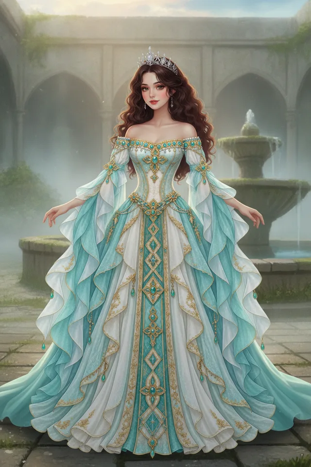 Seraphina wearing a gown from the game
