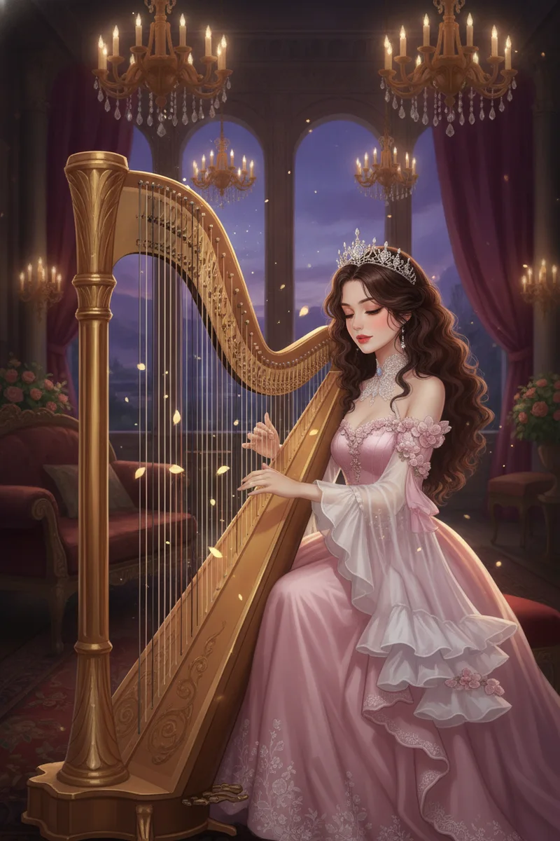 Seraphina playing the harp