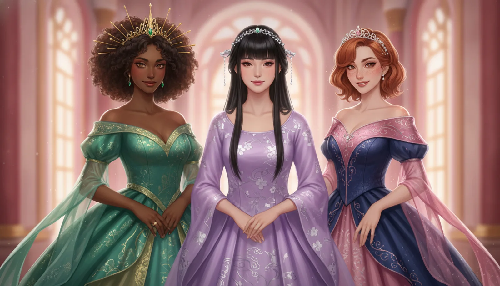 Three very different princesses side by side